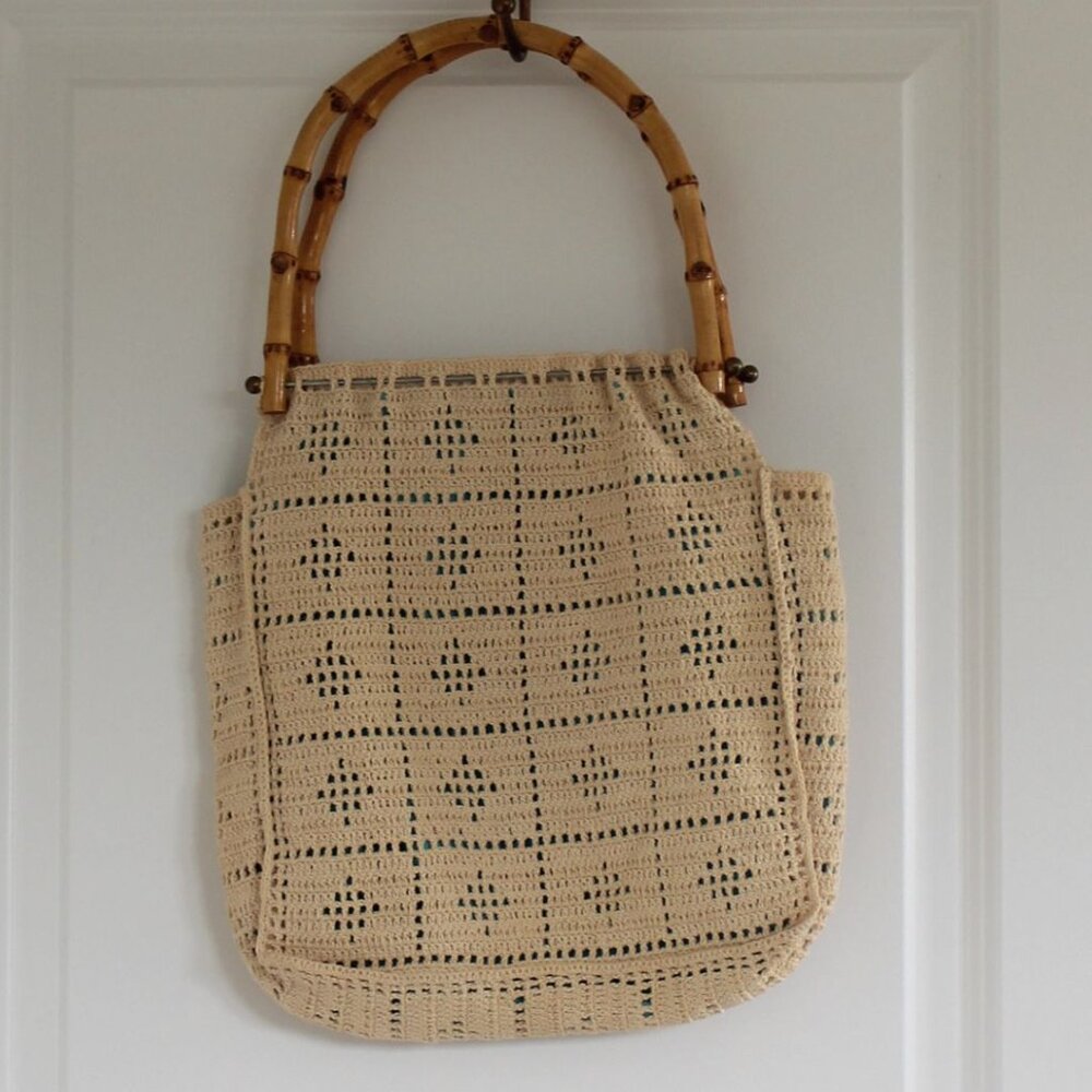 Vintage Antique Victorian Edwardian Style Handmade Sezane style Crochet handbag